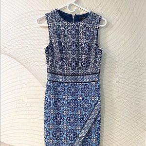 Maggy London Dress, Size 4, Shades of Blue, Grey and White